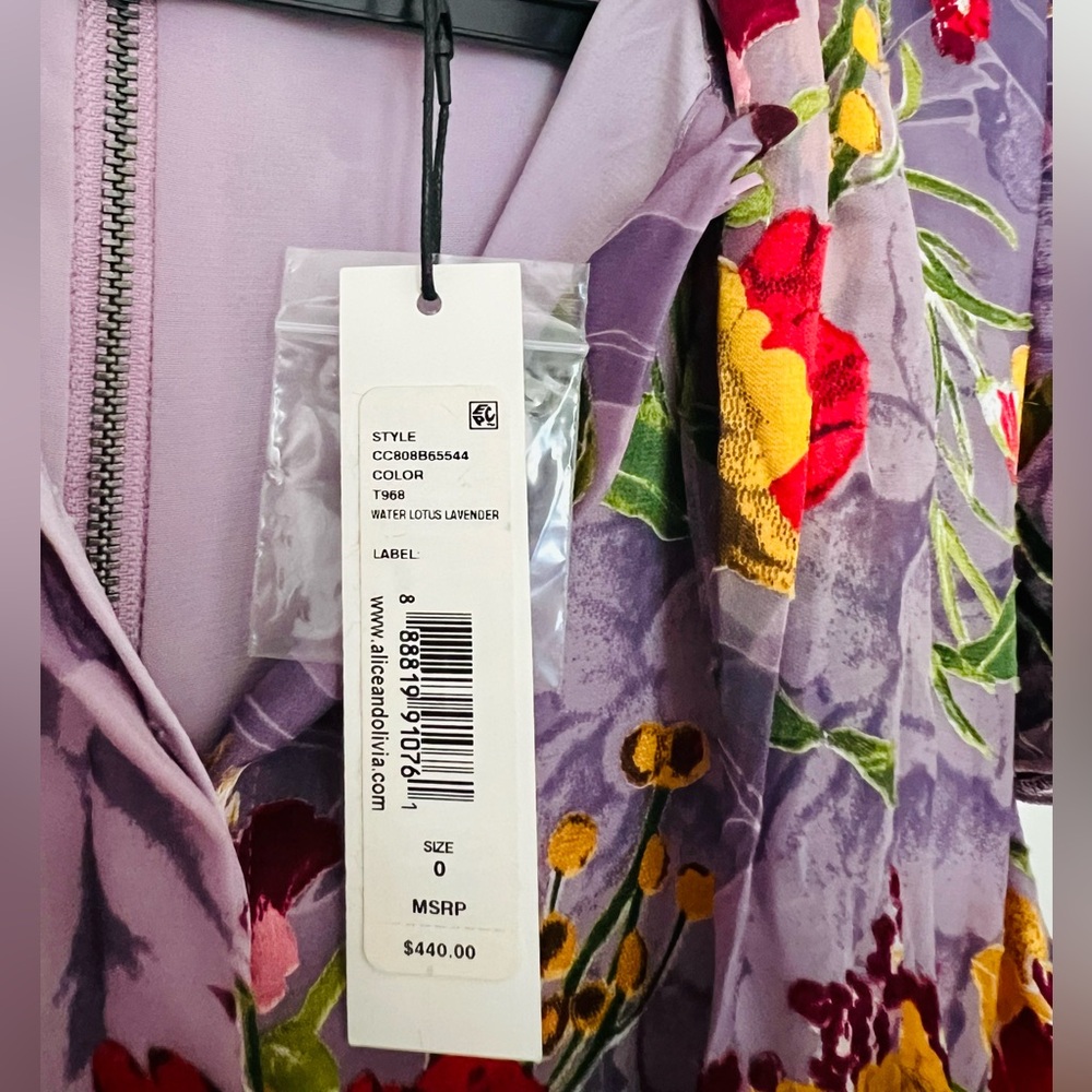 Alice + Olivia Water Lotus Lavender Floral Mini Dress (Size 0) NWT - Picture 9 of 9
